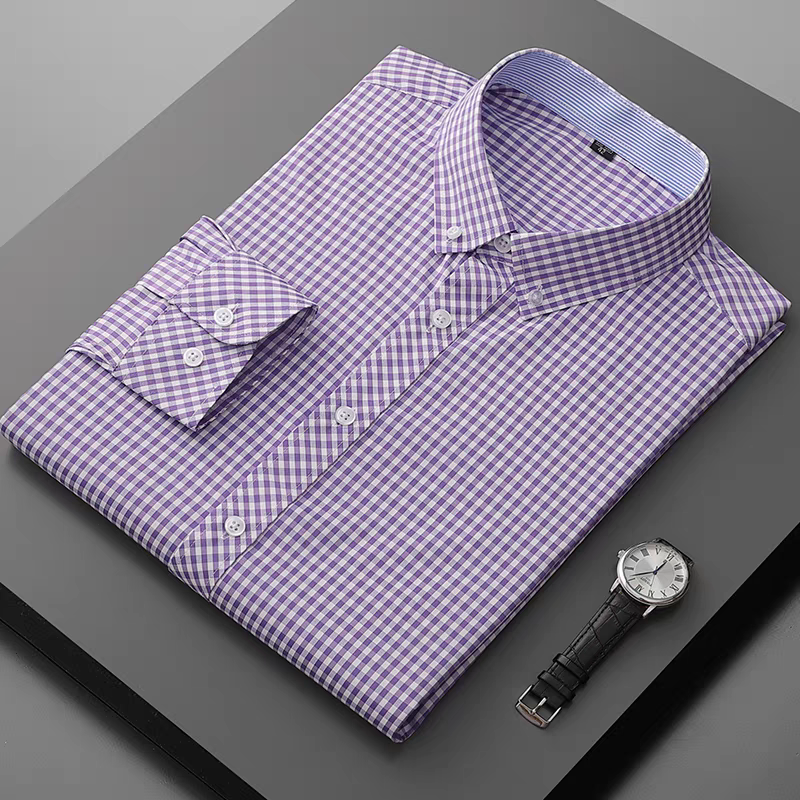 Men's Purple Checked Full Sleeve Shirt - Goamen
