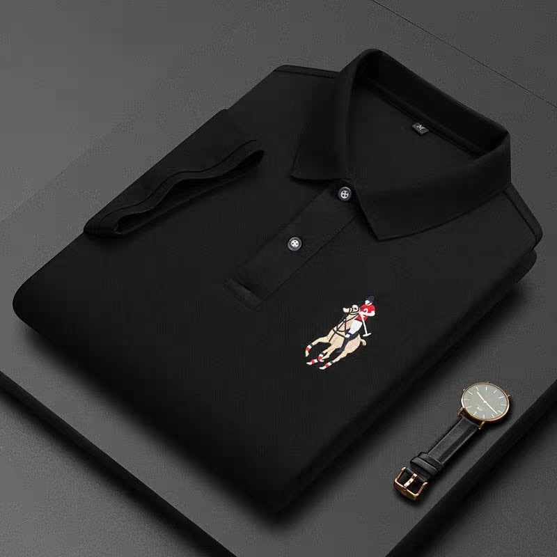 Men's Black Half Sleeve Embroidery Logo T-Shirt - Goamen