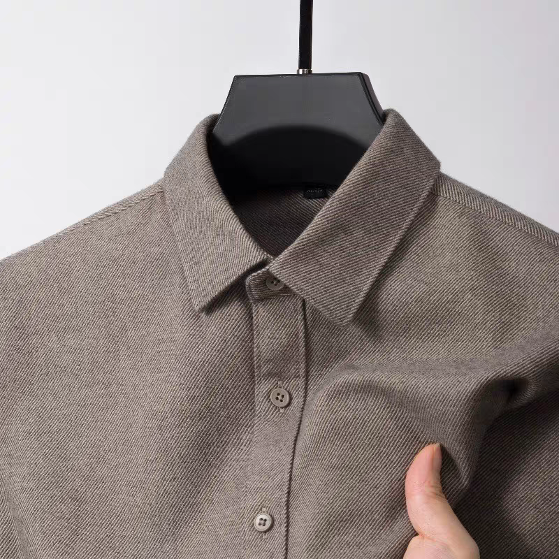 Brown Brushed Cotton Plain Full Sleeve Shirt - Goamen