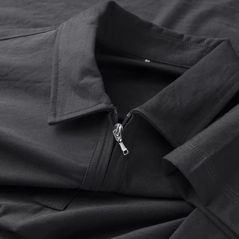Men's Black Zipper Half Sleeve T-Shirt - Goamen