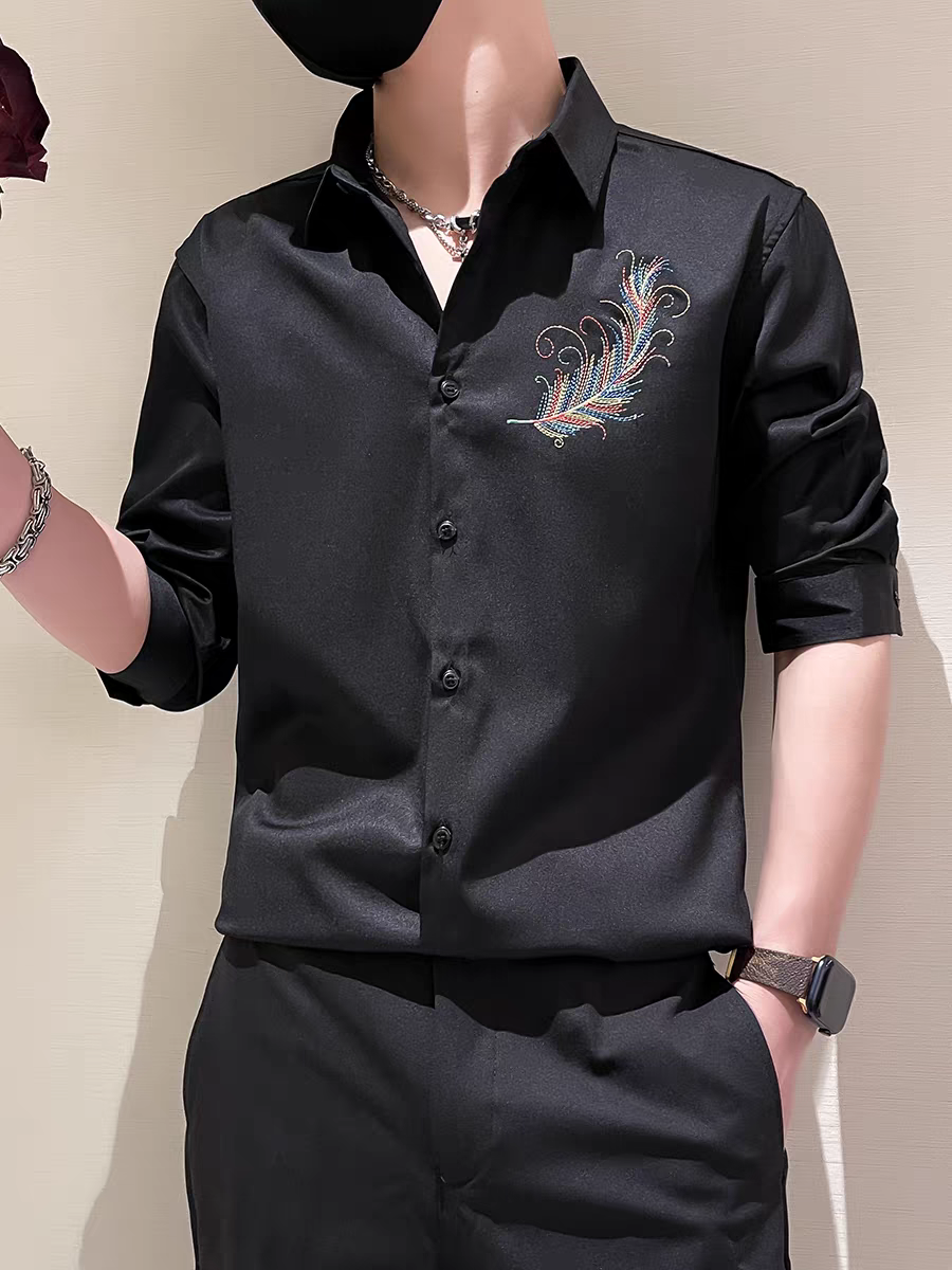 Men's Black Embroidered Logo Shirt - Goamen