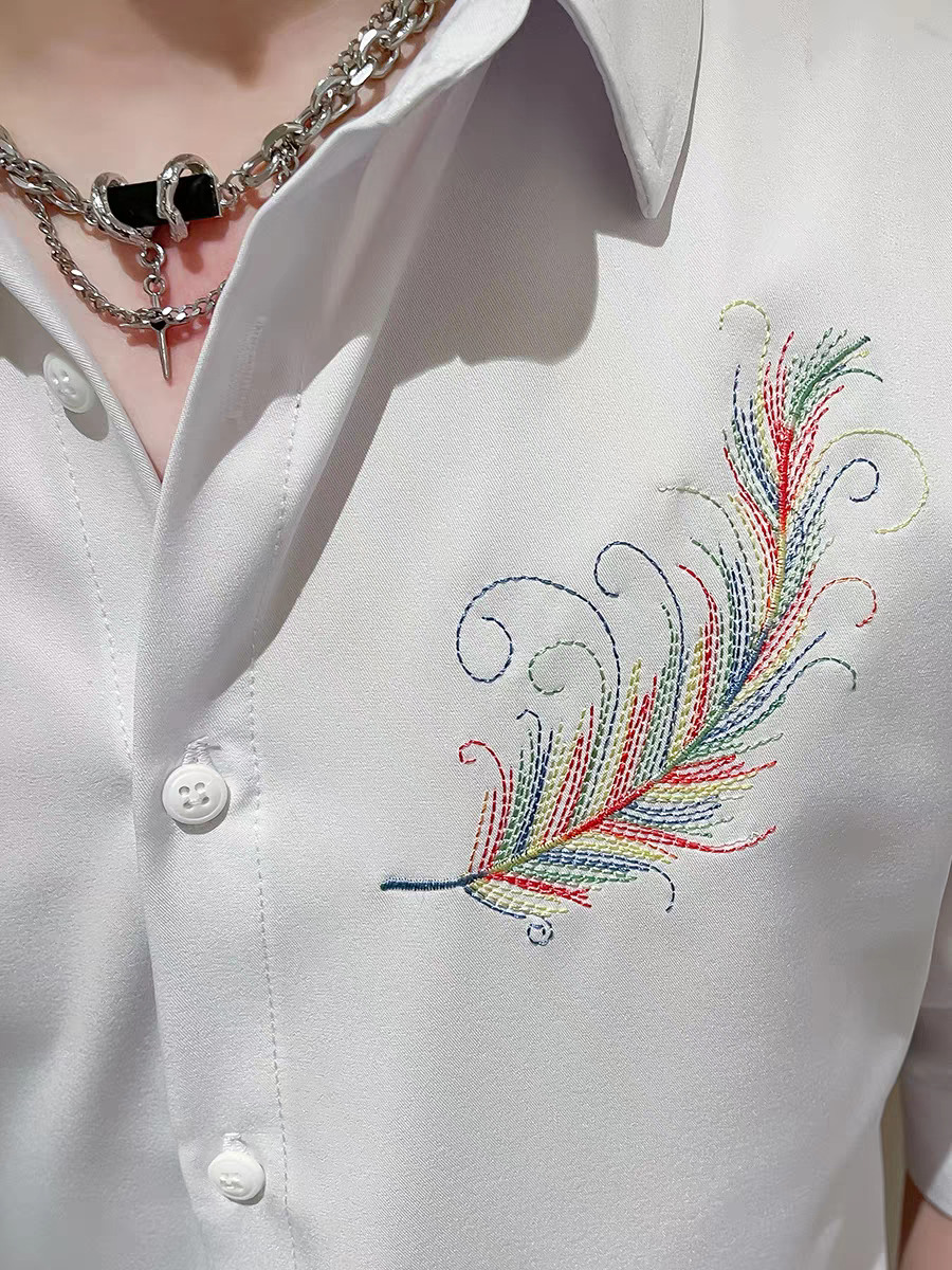 Men's White Embroidered Logo Shirt - Goamen