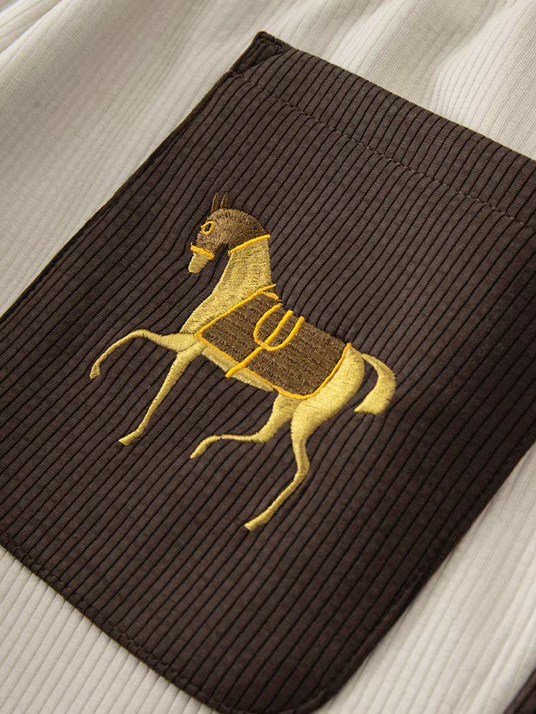 Men’s White Contrast Lounge Pants with Horse Embroidery