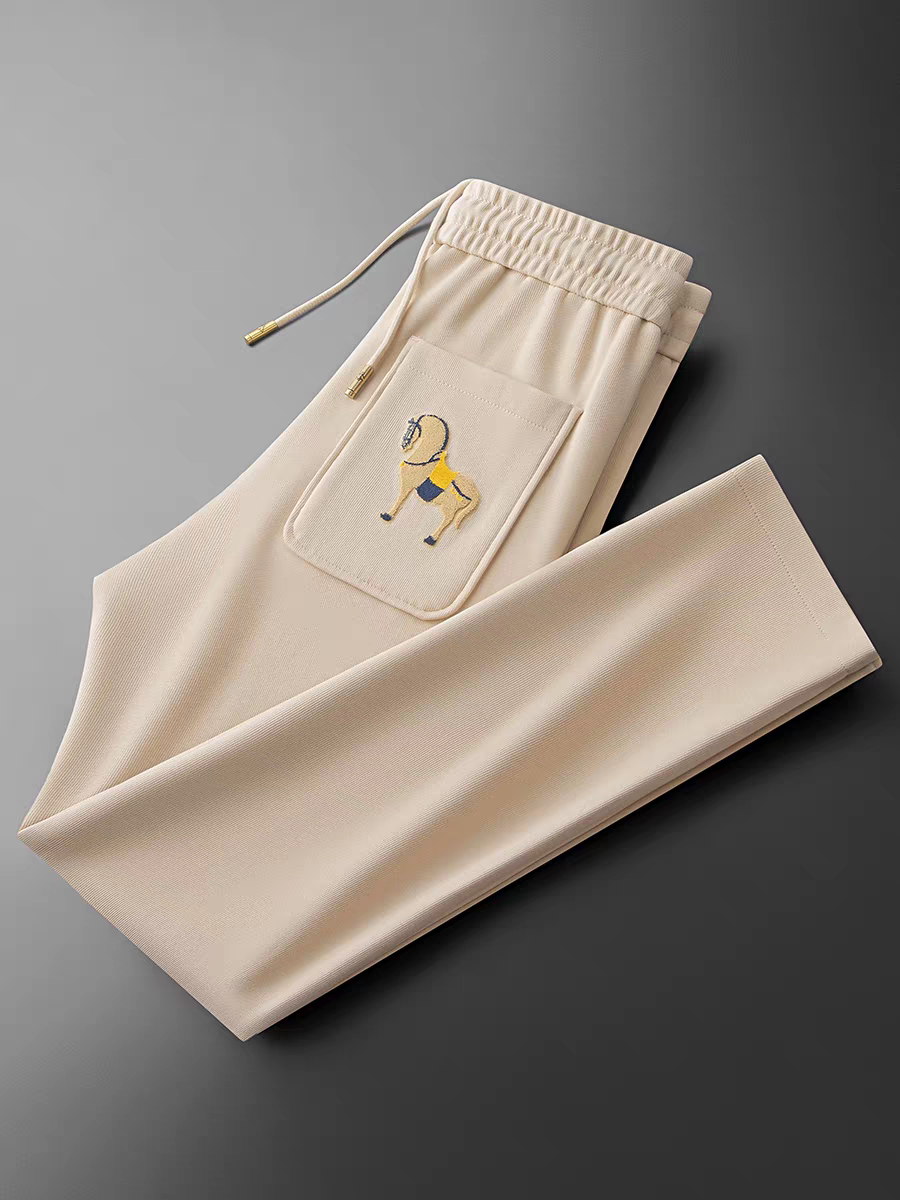 Goamen Royal Horse Embroidered Track Pants – Cream Edition