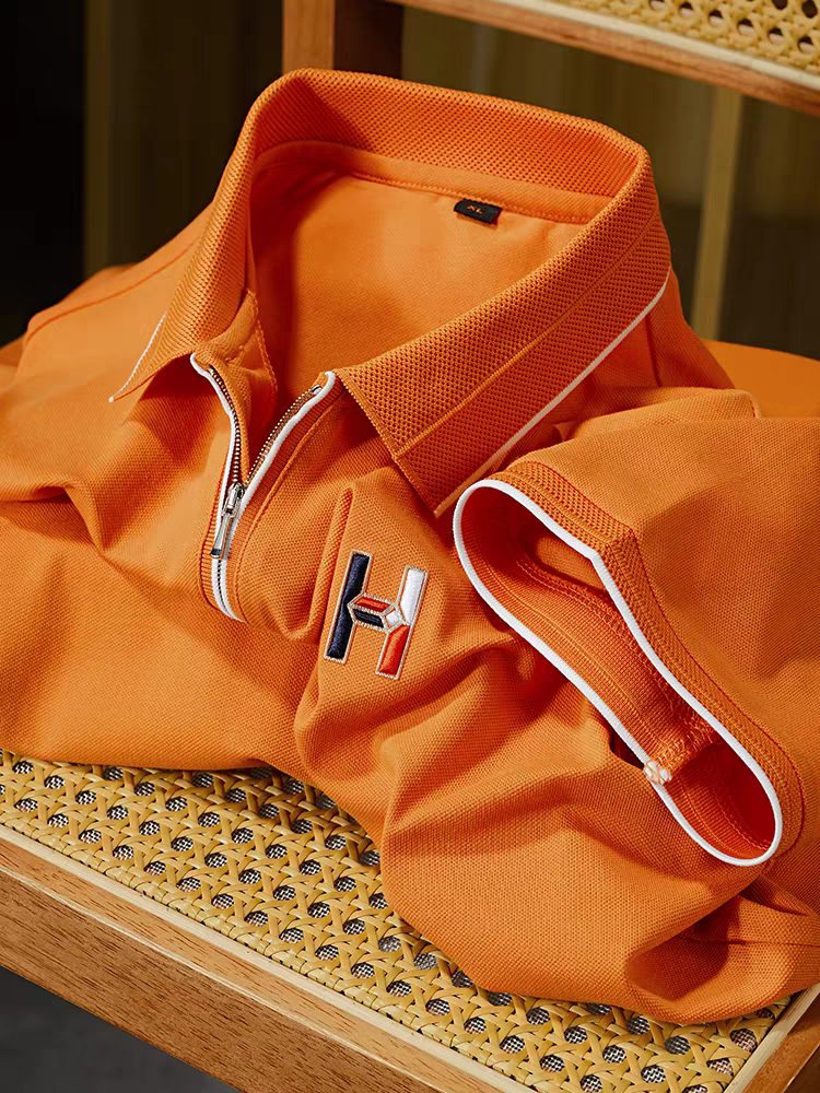 Goamen Premium Orange Zipper Polo – Bold, Fresh & Stylish