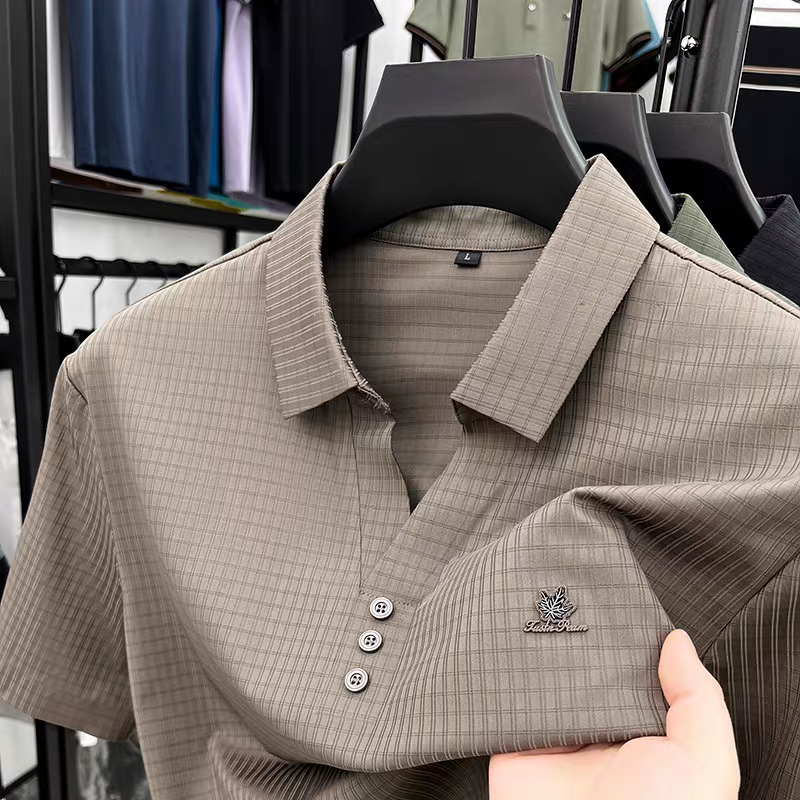 Goamen Sandstone Grid Texture Polo T-Shirt