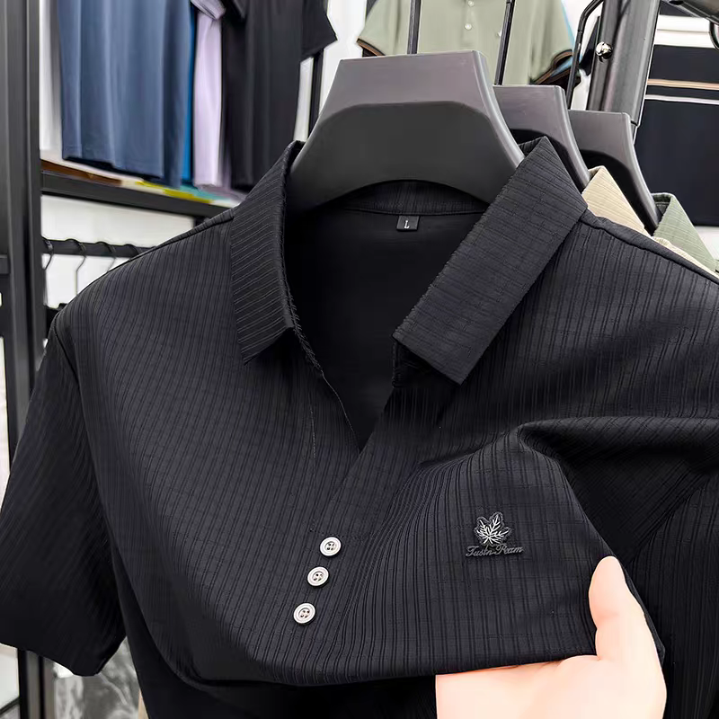 Goamen Midnight Rib Texture Polo T-Shirt