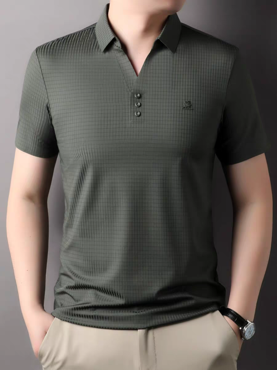 Goamen Olive Grid Texture Polo T-Shirt