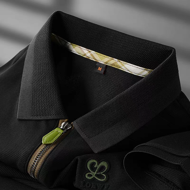 Goamen Luxe Motion Zip Polo T-Shirt – Black