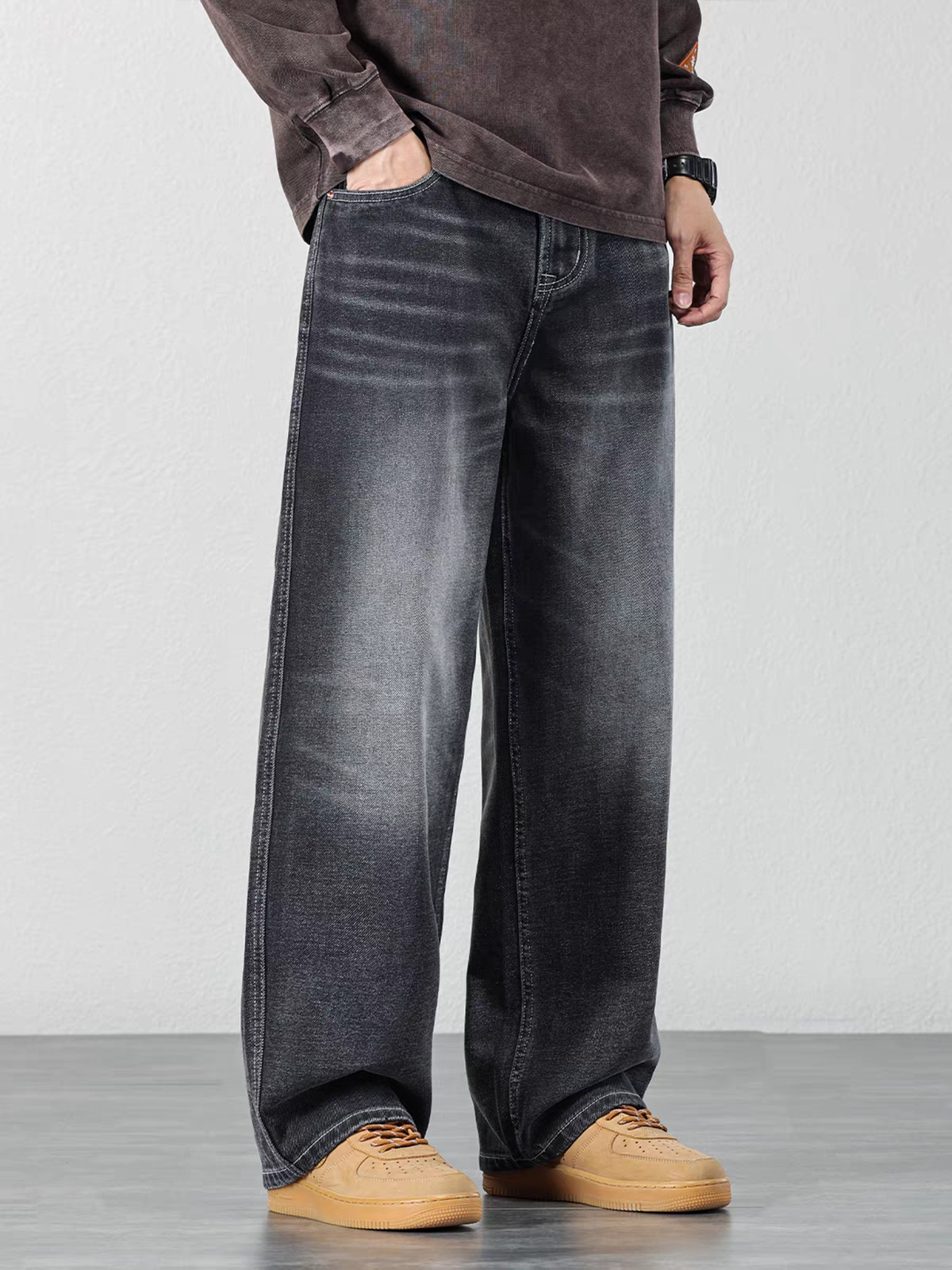 Men’s Black Washed Baggy Fit Denim Jeans