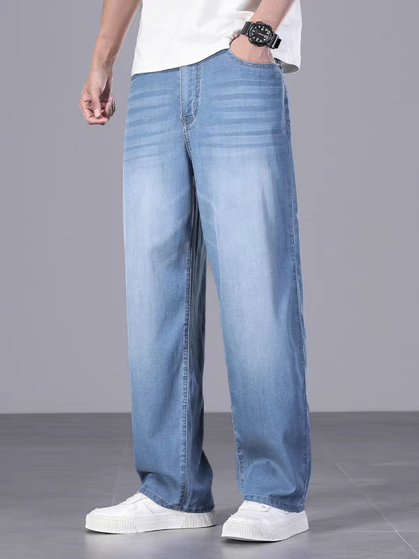 Men’s Light Blue Washed Baggy Fit Denim Jeans