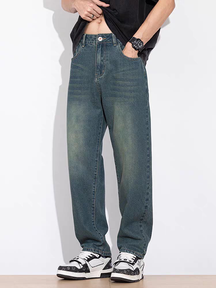 Men’s Olive Green Washed Baggy Fit Denim Jeans