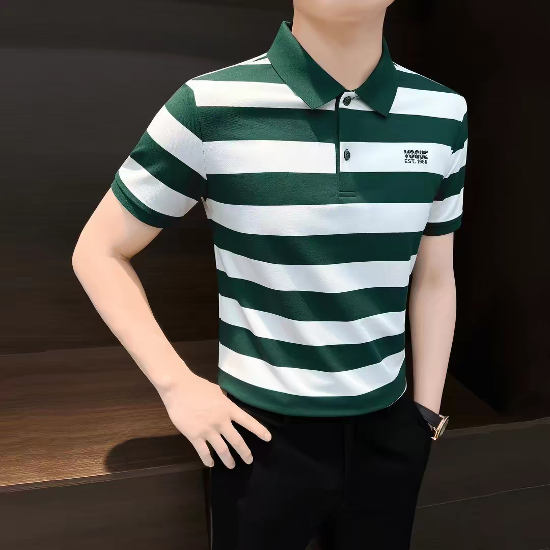 Men's Bold Horizontal Stripe Contrast Collar Polo T-Shirt