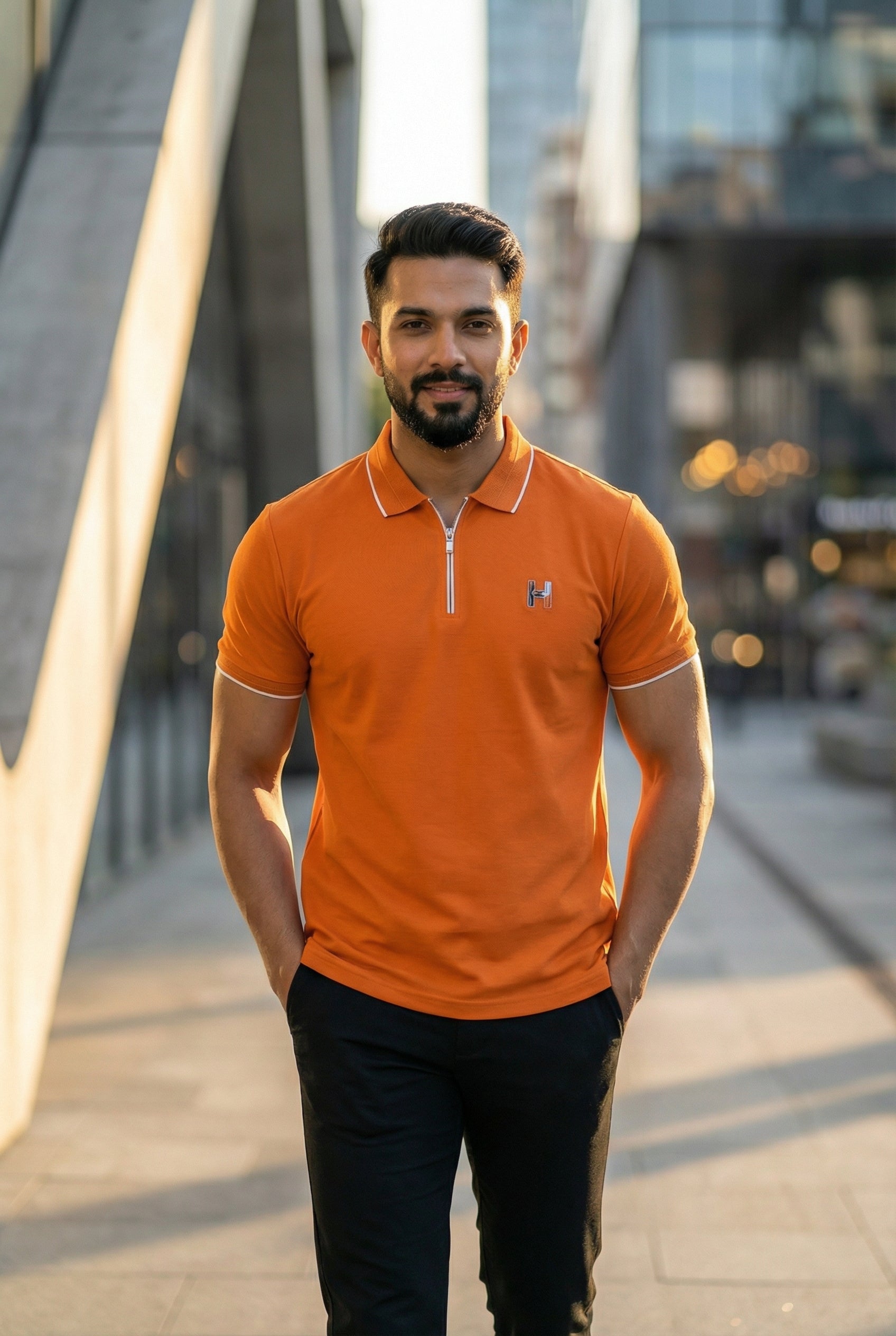 Goamen Premium Orange Zipper Polo – Bold, Fresh & Stylish