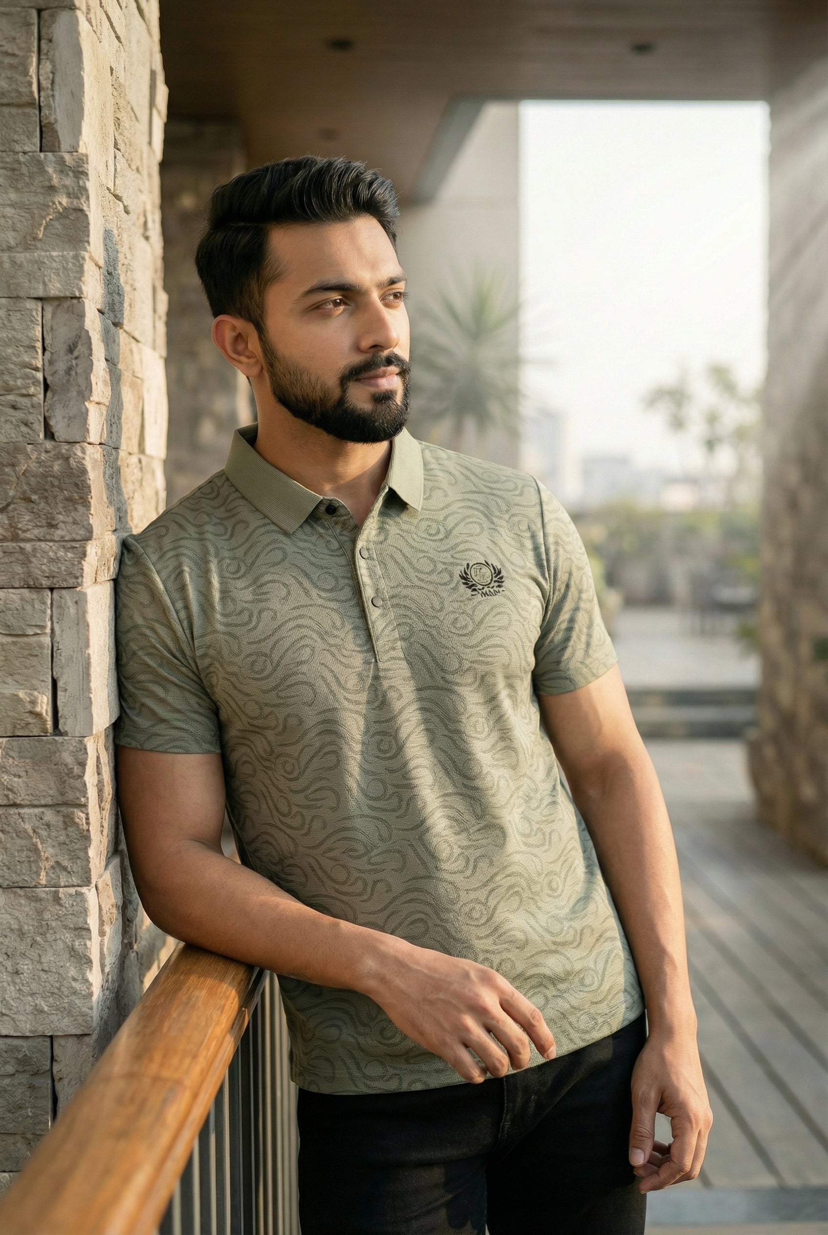 Goamen Textured Olive Polo T-Shirt – Smart Casual Comfort