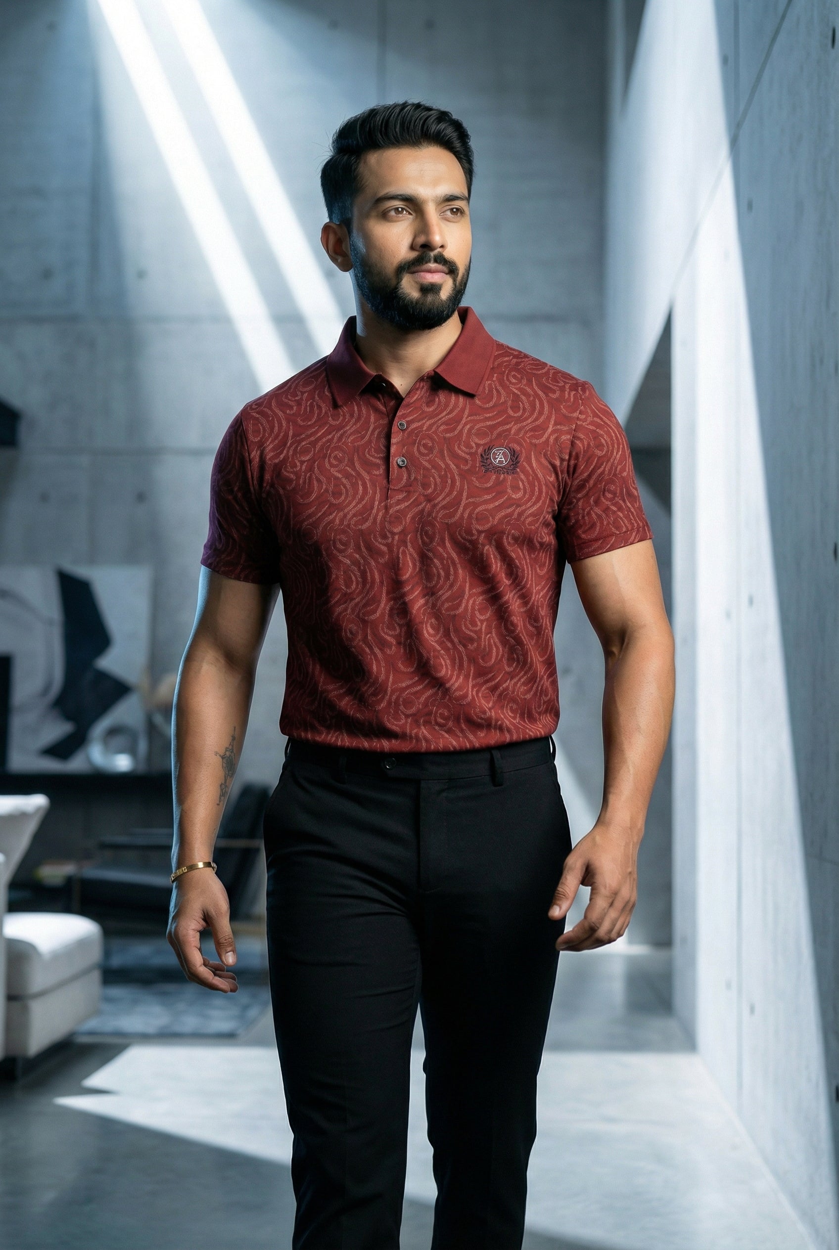 Goamen Textured Red Polo T-Shirt – Bold & Stylish Comfort