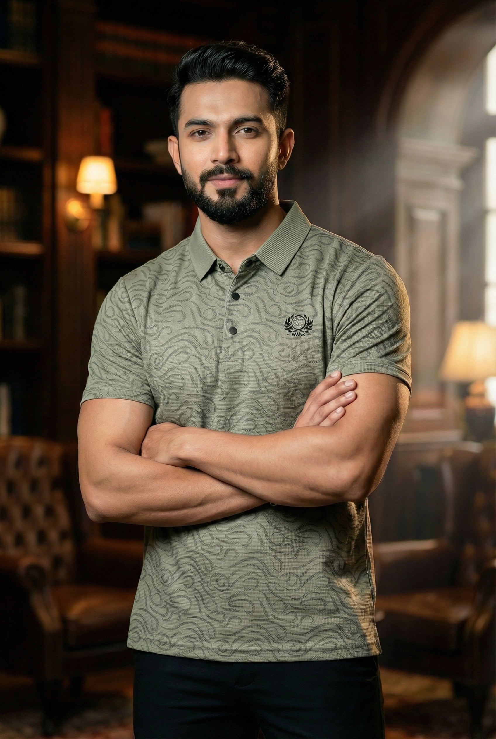 Goamen Textured Olive Polo T-Shirt – Smart Casual Comfort