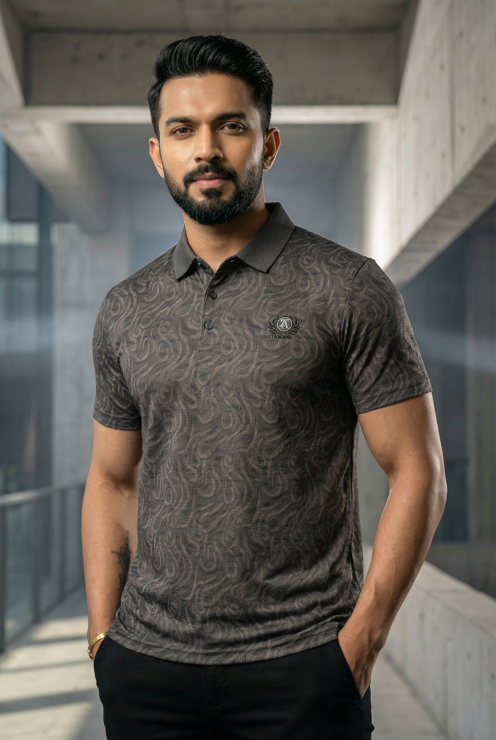 Goamen Textured Grey Polo T-Shirt – Timeless & Versatile Style