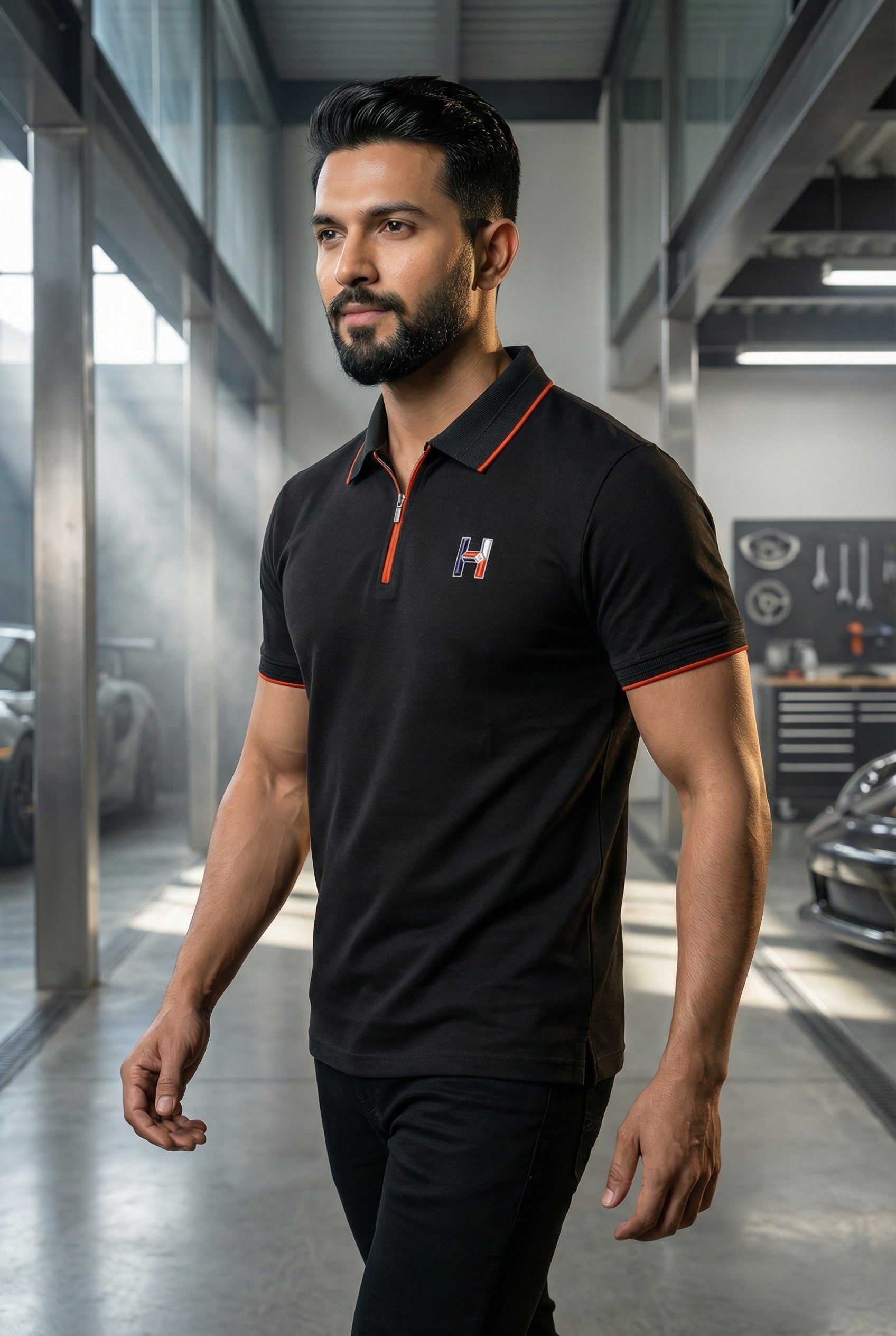 Goamen Premium Black Zipper Polo – Bold, Modern & Stylish