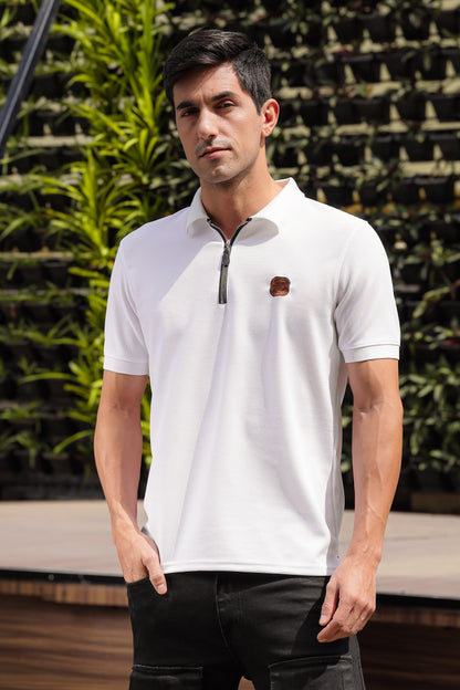 Men's White Embroidery Logo Half Sleeve T-Shirt - Goamen