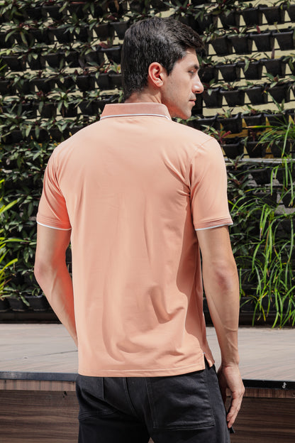 Zipper Polo Knit Half Sleeve Orange T-shirt - Goamen