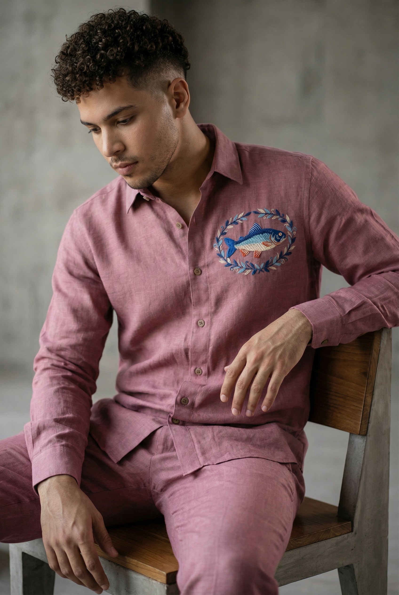 Ocean Crest Embroidered Shirt – Dusty Rose