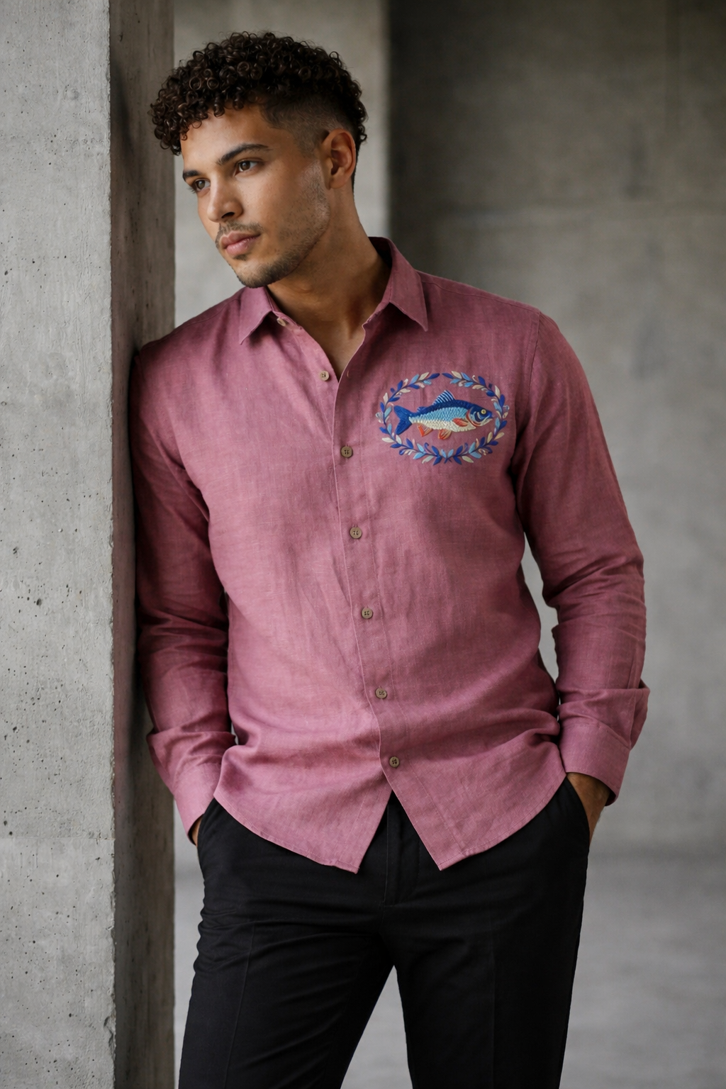 Ocean Crest Embroidered Shirt – Dusty Rose