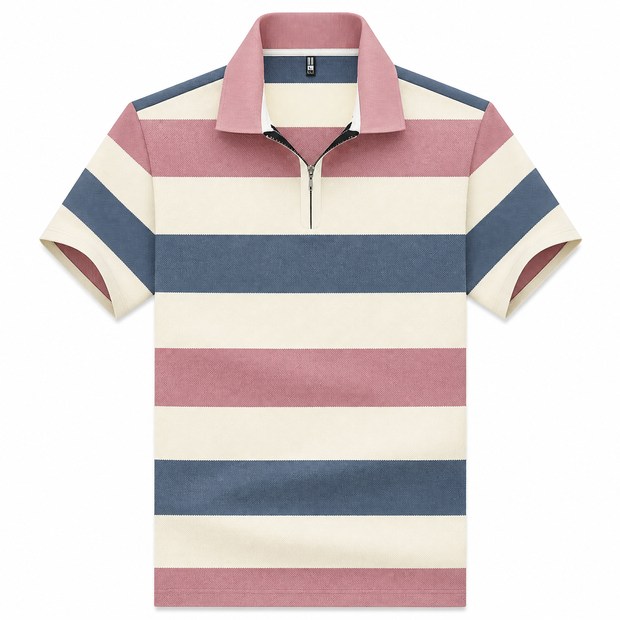 Men’s Pastel Blue Pink Striped Half-Zip Polo T-Shirt
