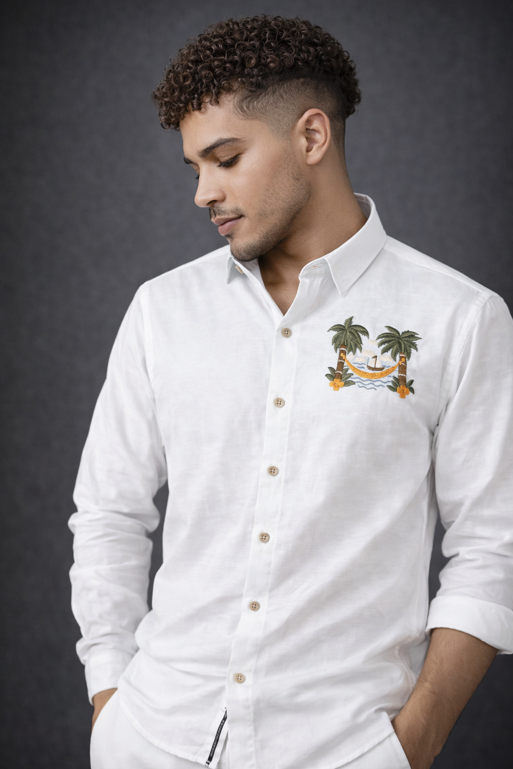 Goamen Riviera Tropical Escape Embroidered White Shirt