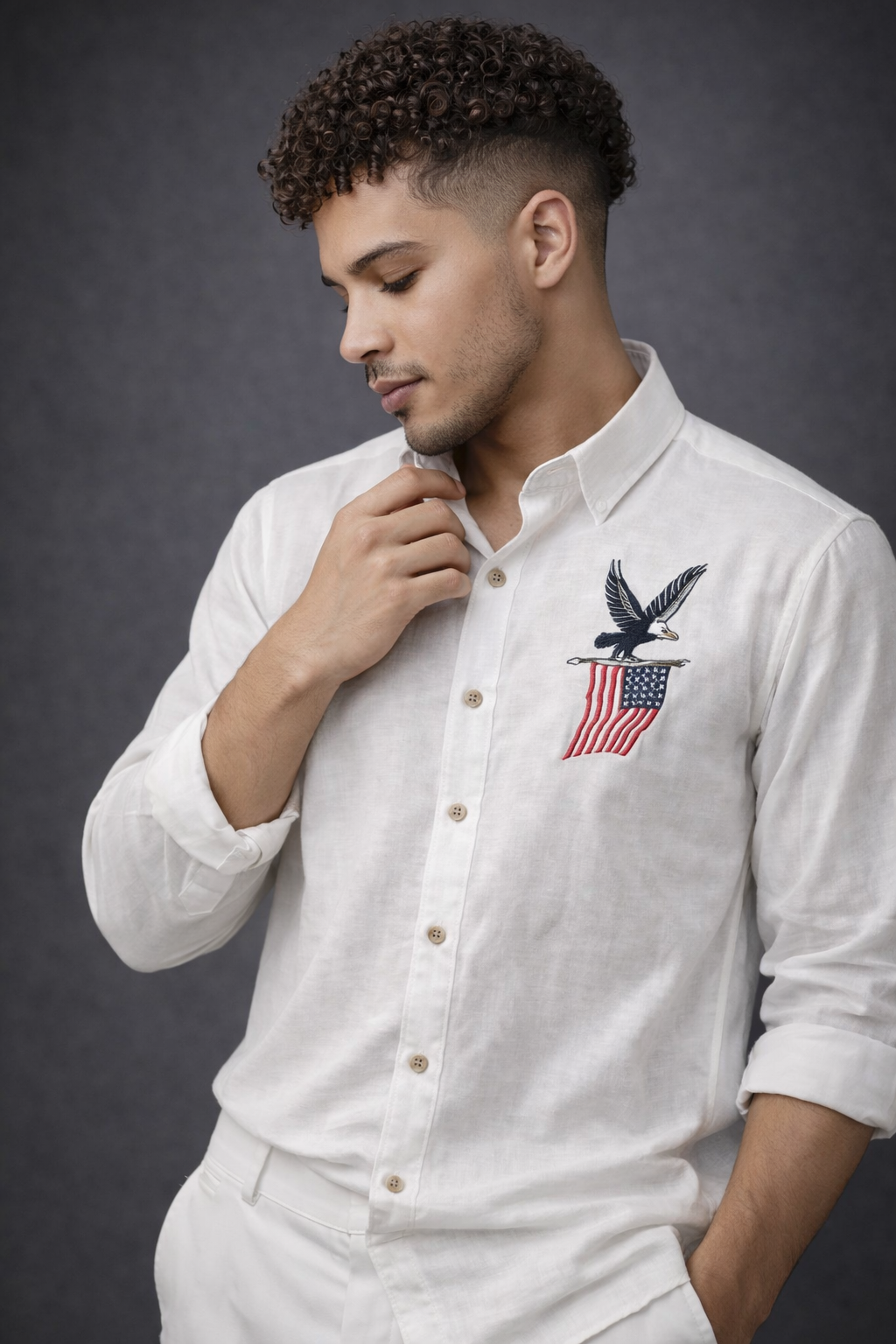 Goamen Riviera Freedom Crest Embroidered White Shirt