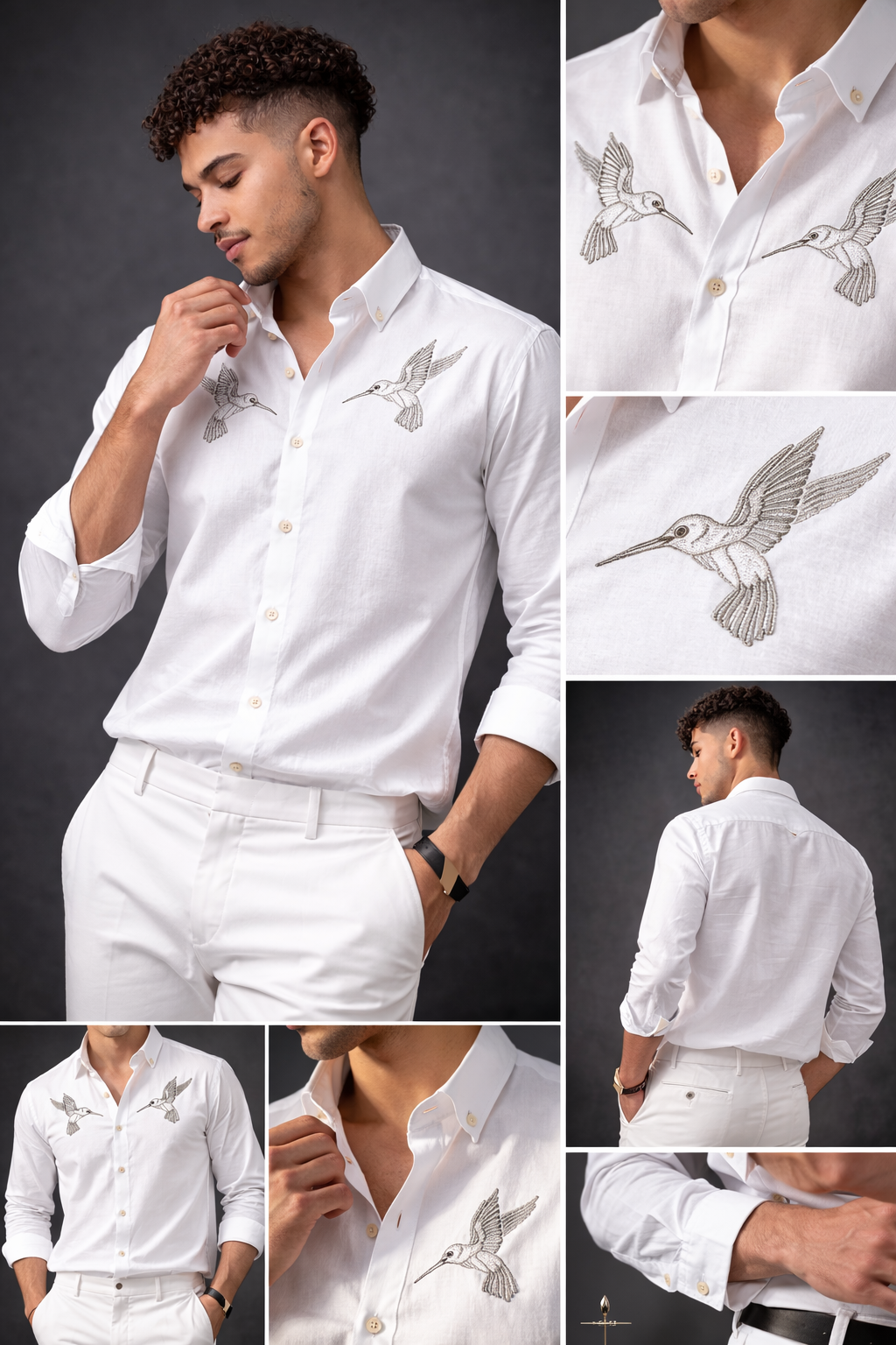 Goamen Riviera Twin Hummingbird Embroidered White Shirt