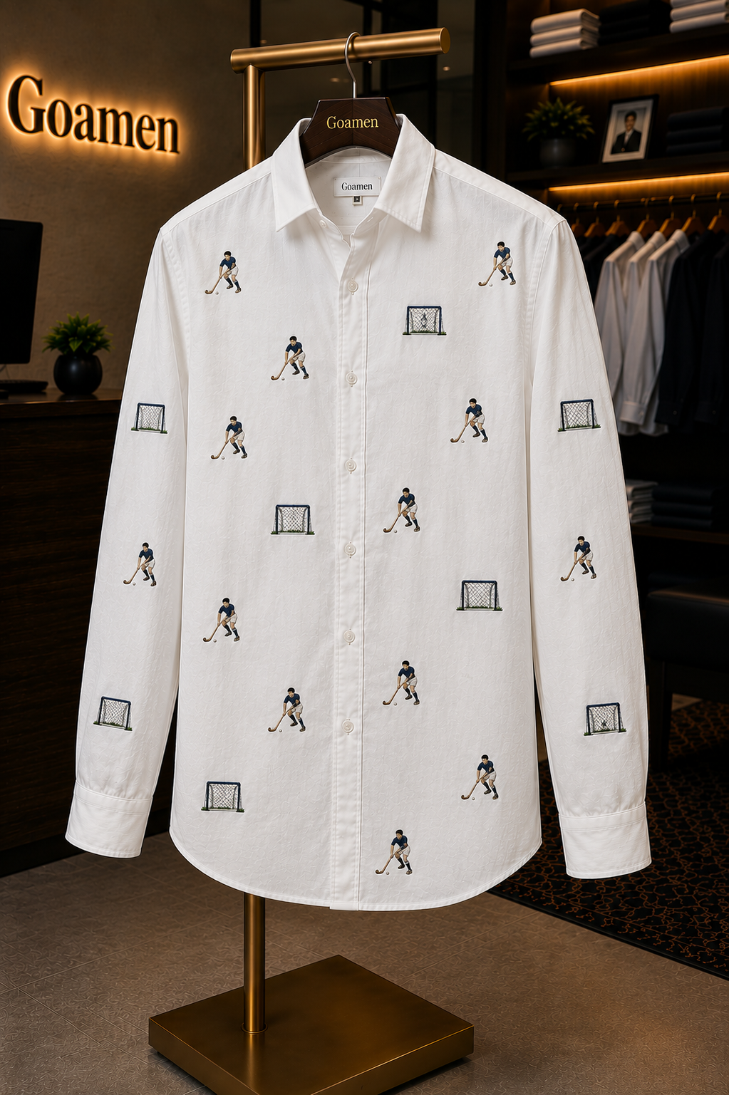 Men’s White Hockey Embroidered Full Sleeve Shirt