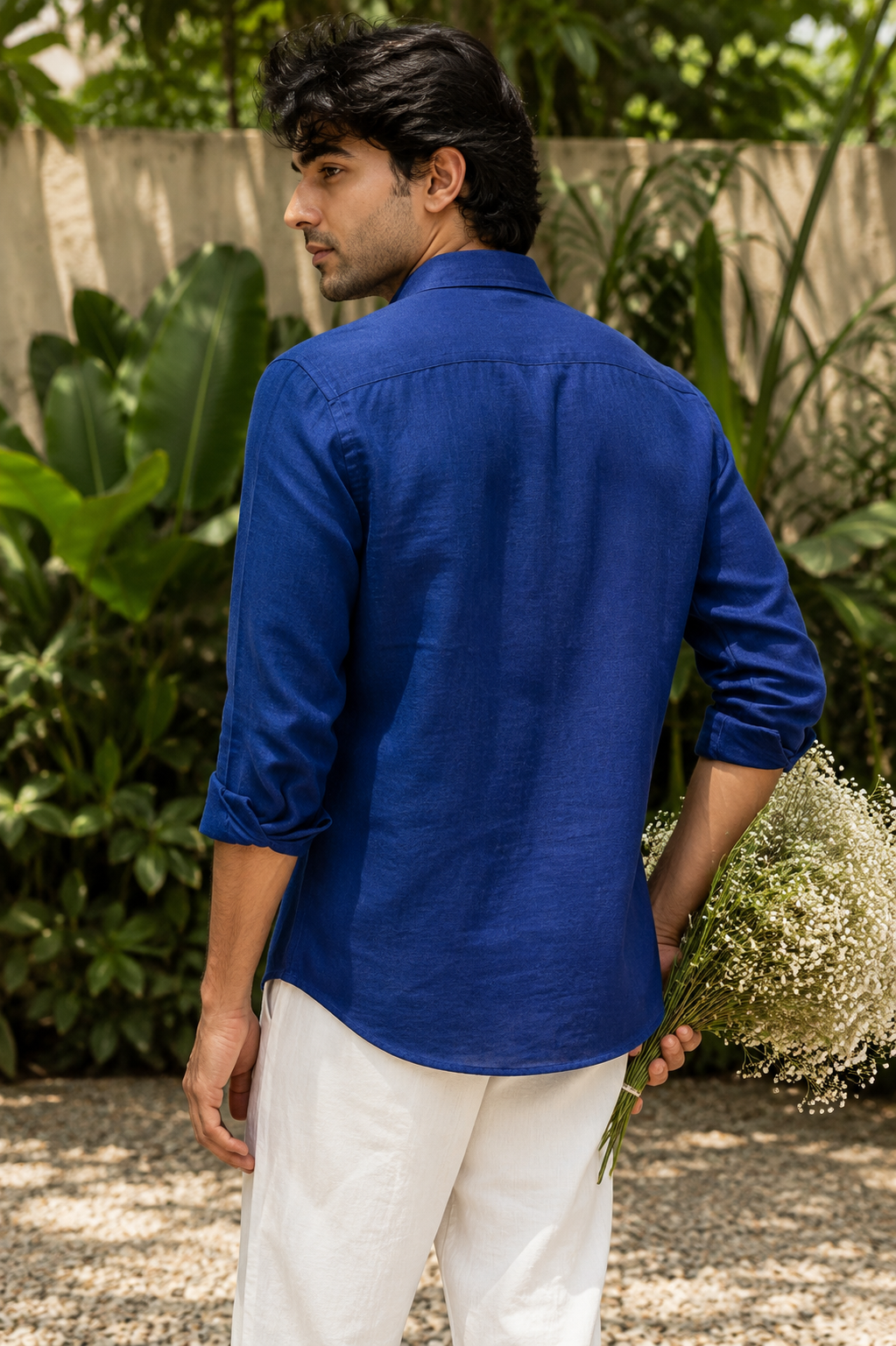 Goamen Royal Eagle Embroidered Linen Shirt – Cobalt Blue