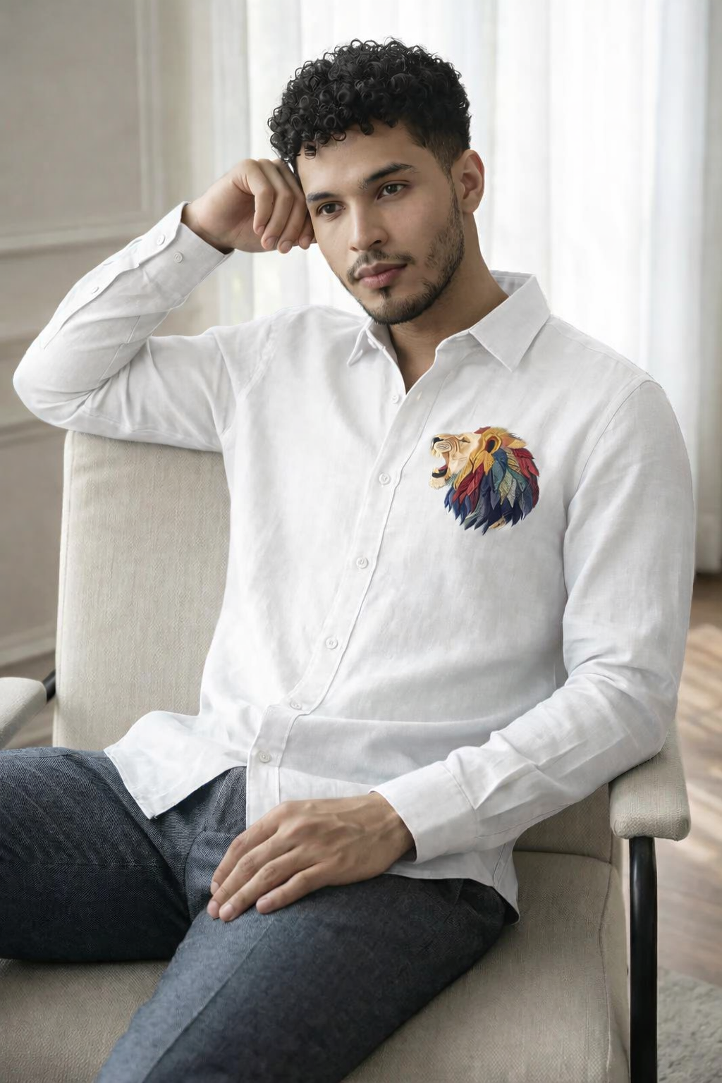 Goamen Royal Lion White Linen Shirt