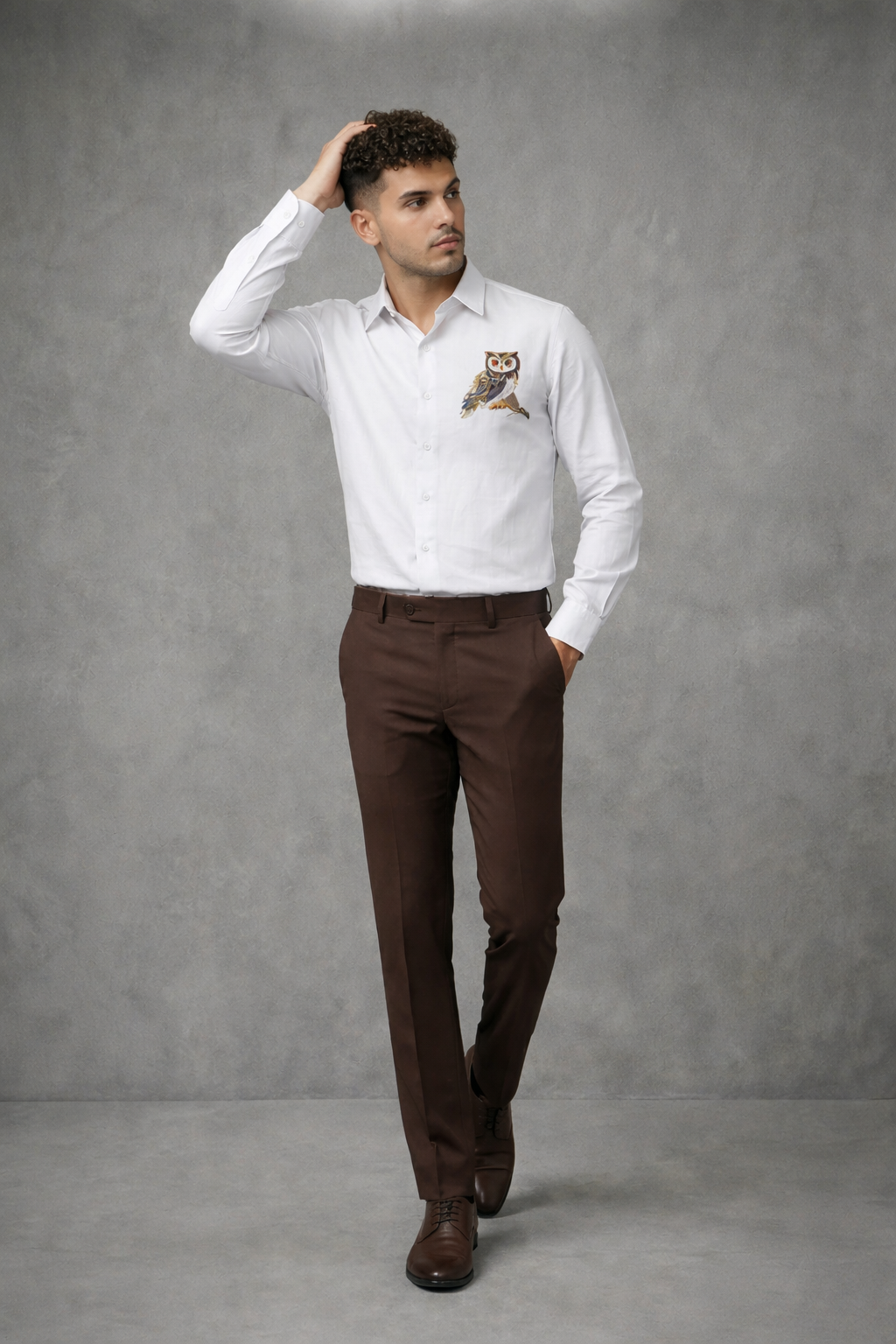 Goamen Royal Owl White Linen Shirt