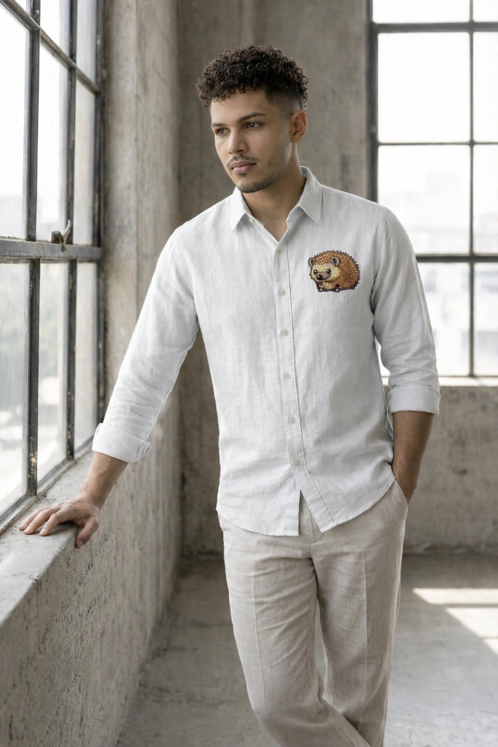 Goamen Hedgehog White Linen Shirt