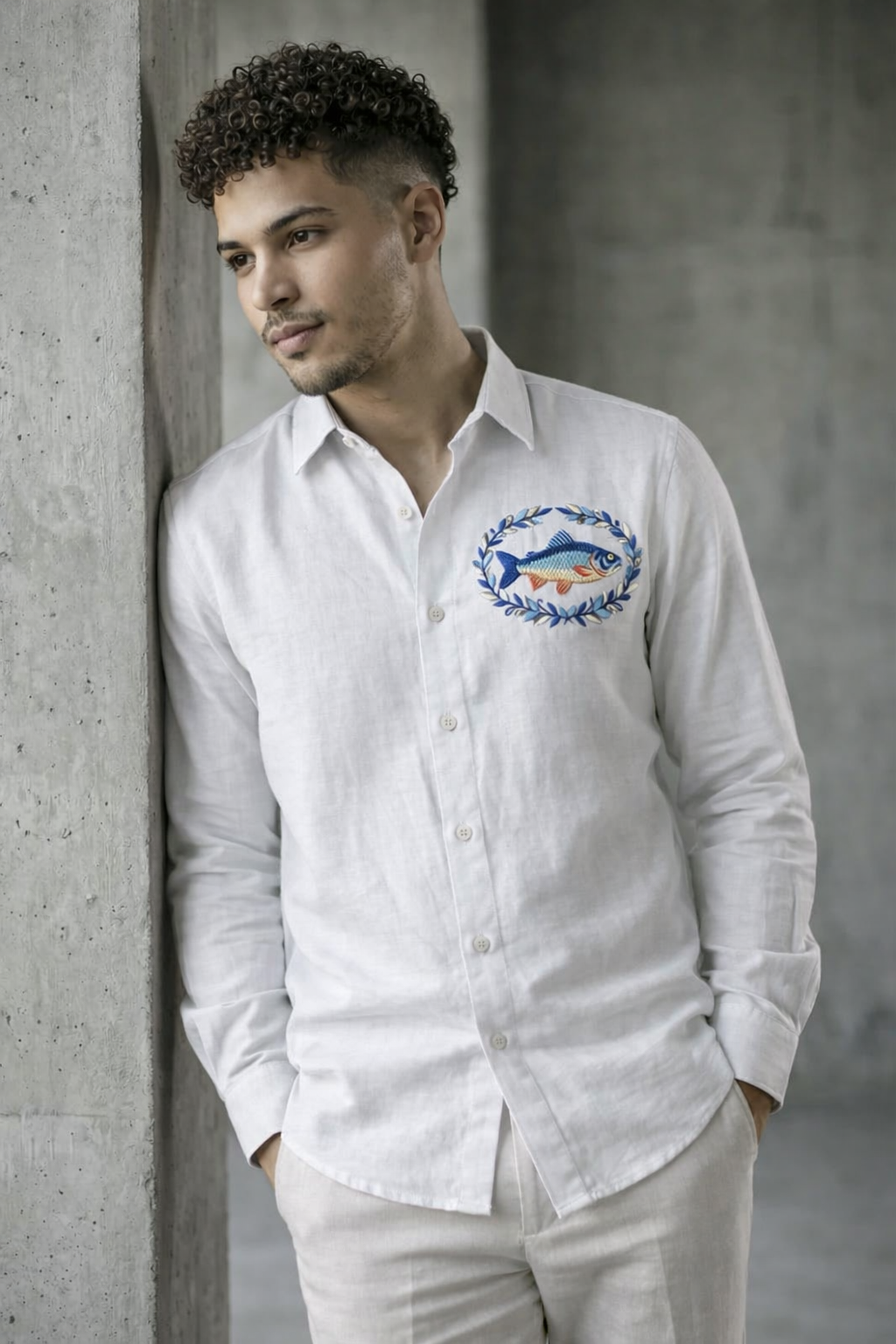 Goamen Ocean Crest White Linen Shirt