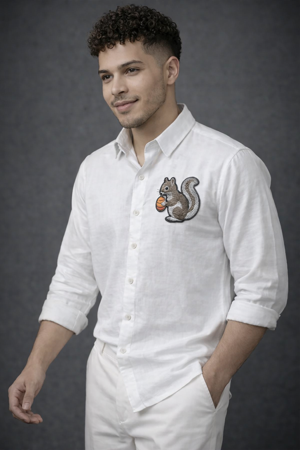 Goamen Nut Squirrel White Linen Shirt
