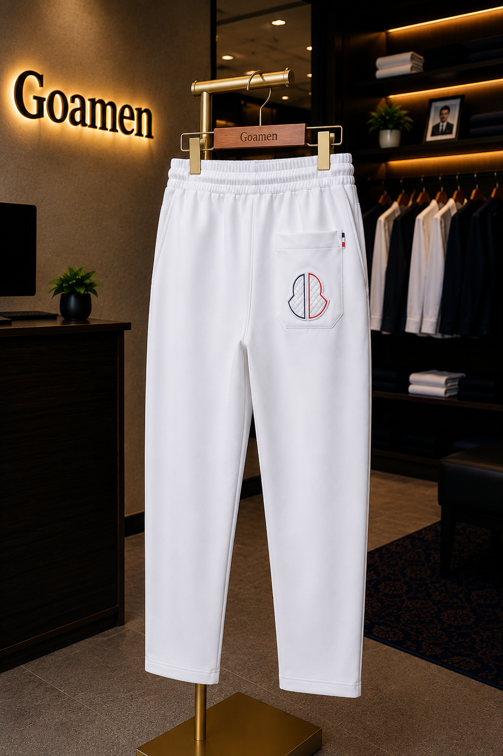 Goamen Heartline Luxury Joggers – Pure White Edition