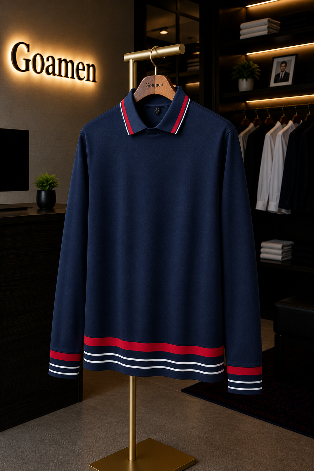 Navy Blue Imported Full Sleeve Polo T-Shirt - Goamen