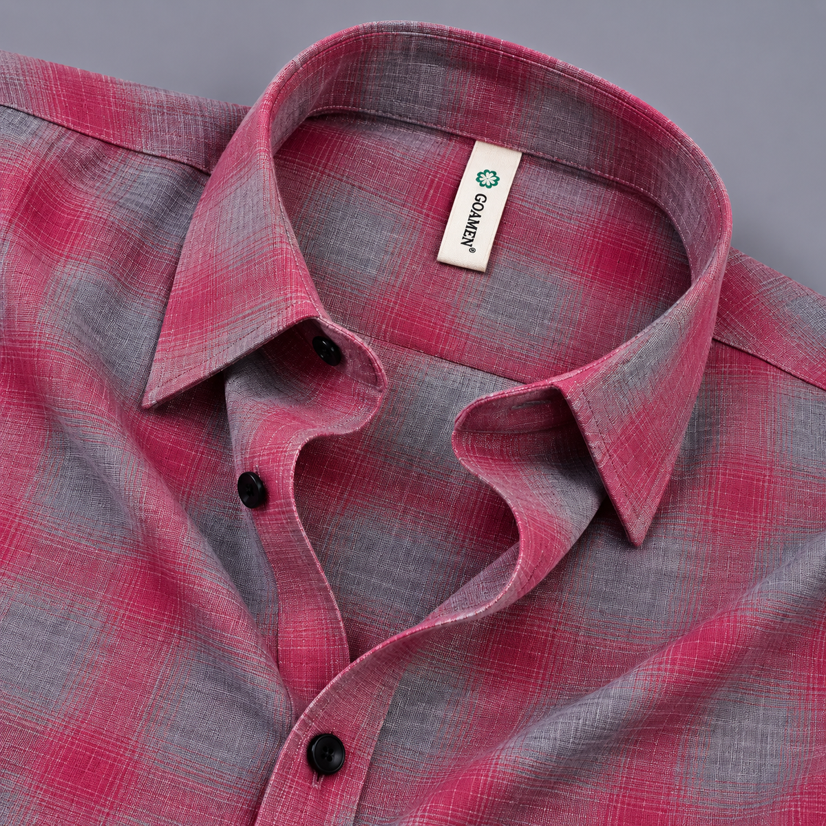 Men’s Rose Pink Grey Textured Checked Full Sleeve Shirt