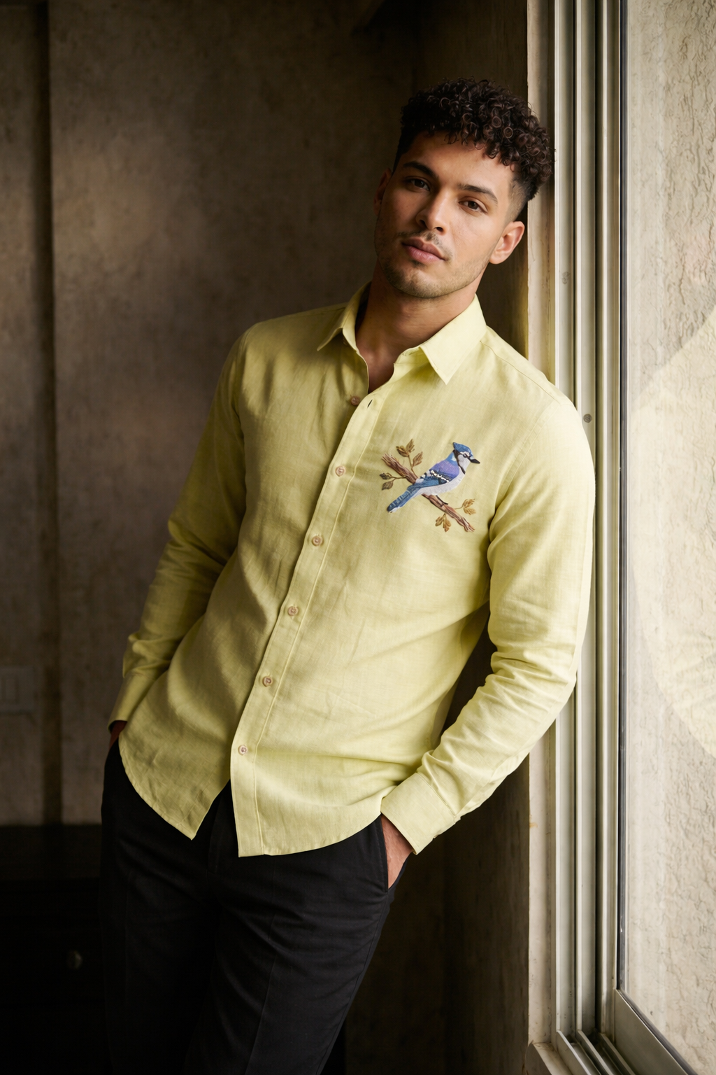 Azure Perch Embroidered Shirt – Pista Green