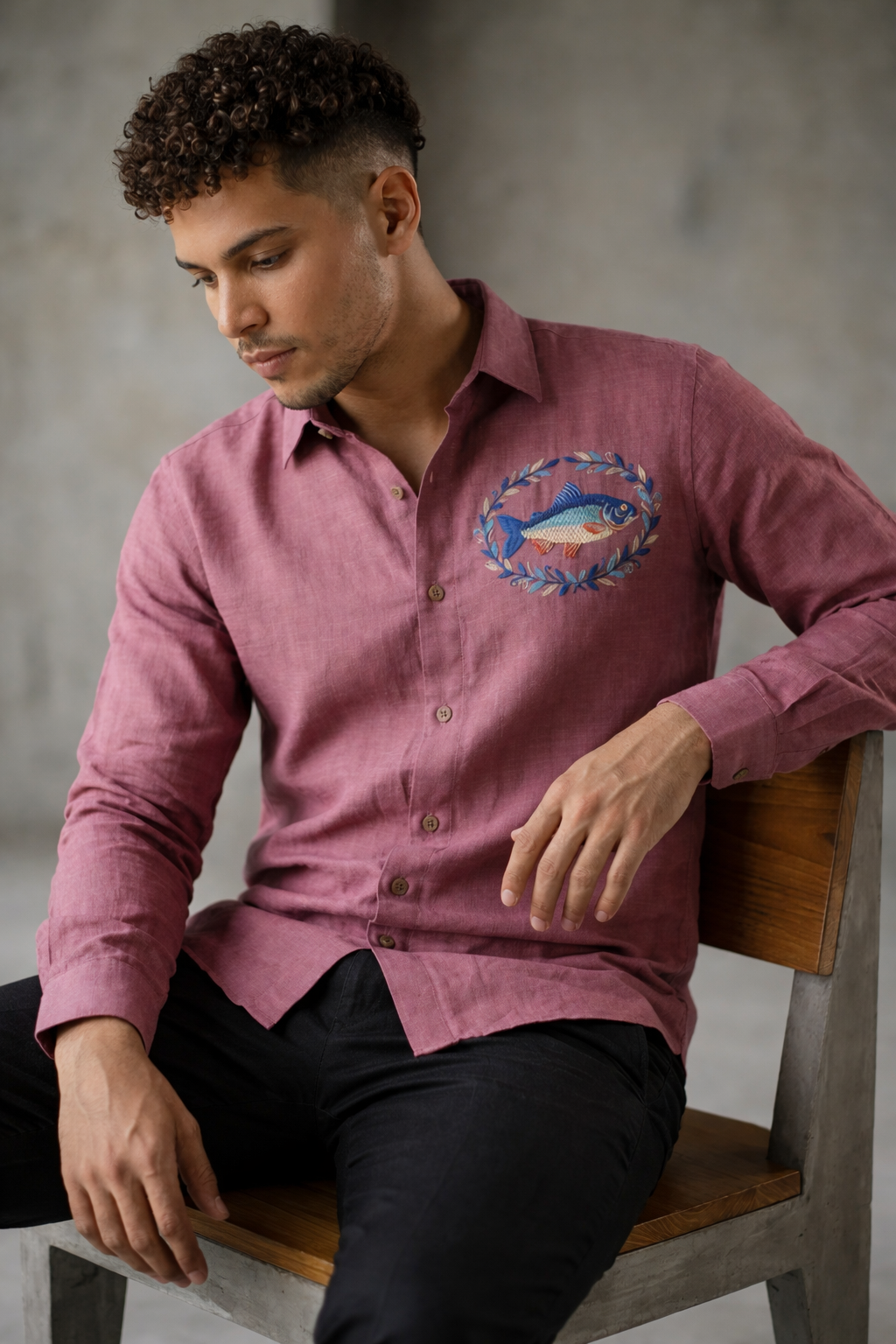 Ocean Crest Embroidered Shirt – Dusty Rose