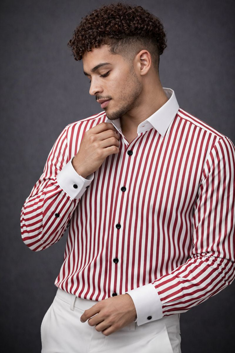 Goamen Classic Red & White Stripe Formal Shirt