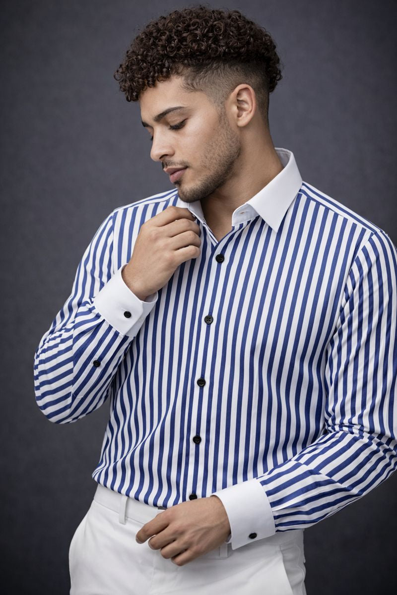 Goamen Classic Blue & White Stripe Formal Shirt