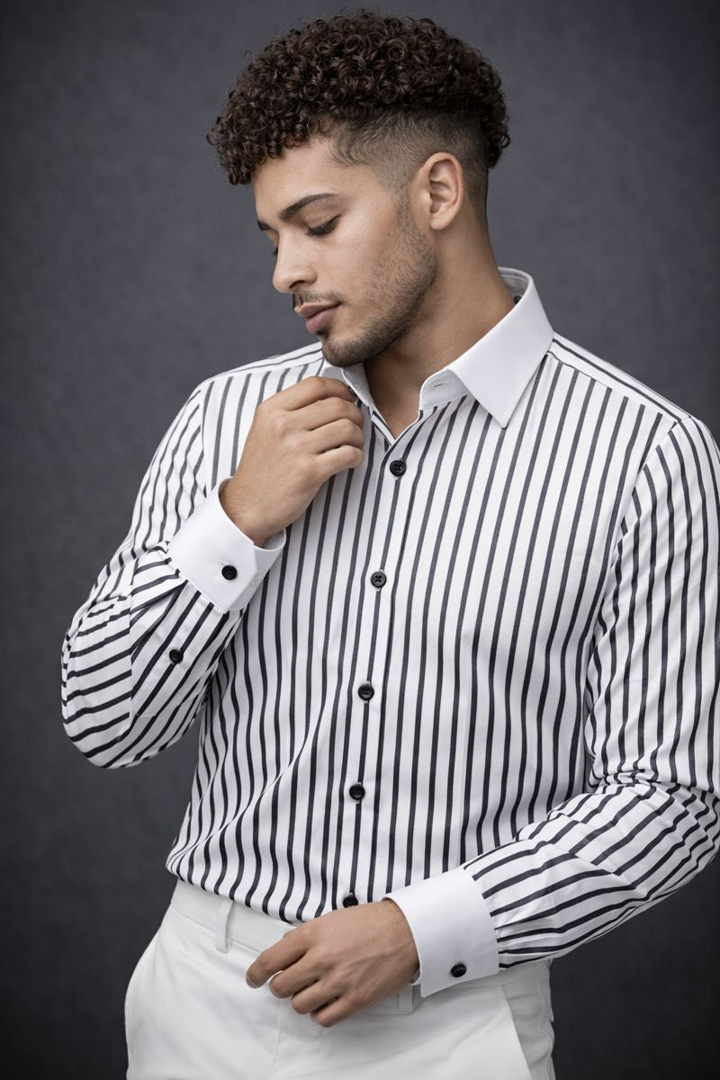 Goamen Classic Black & White Stripe Formal Shirt