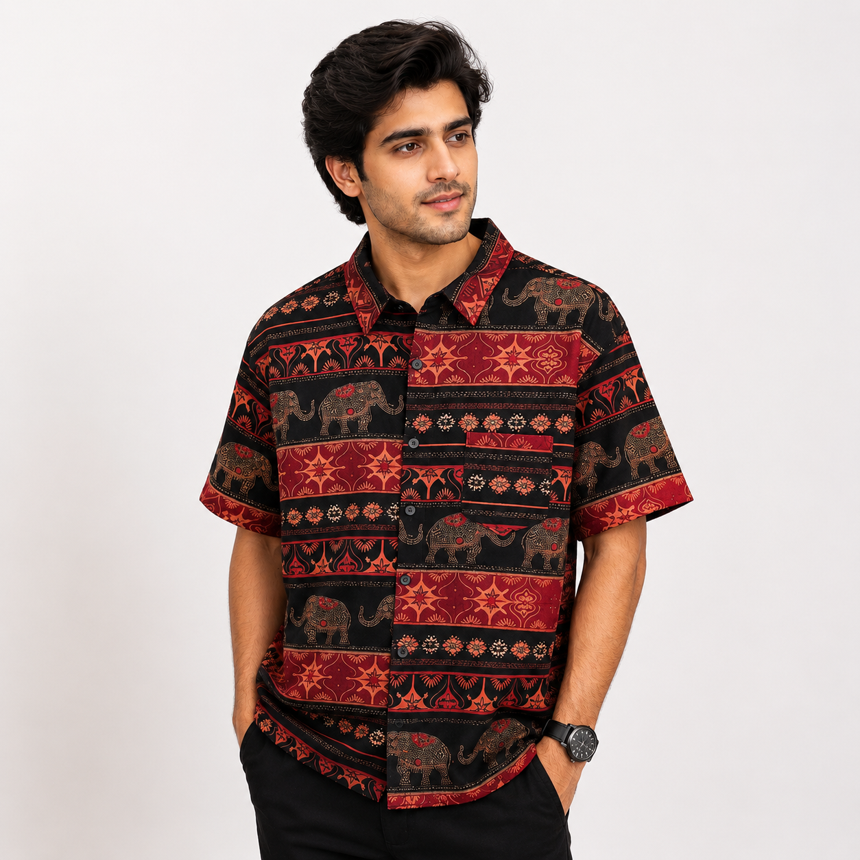 Goamen Royal Elephant Heritage Printed Half Sleeve Shirt