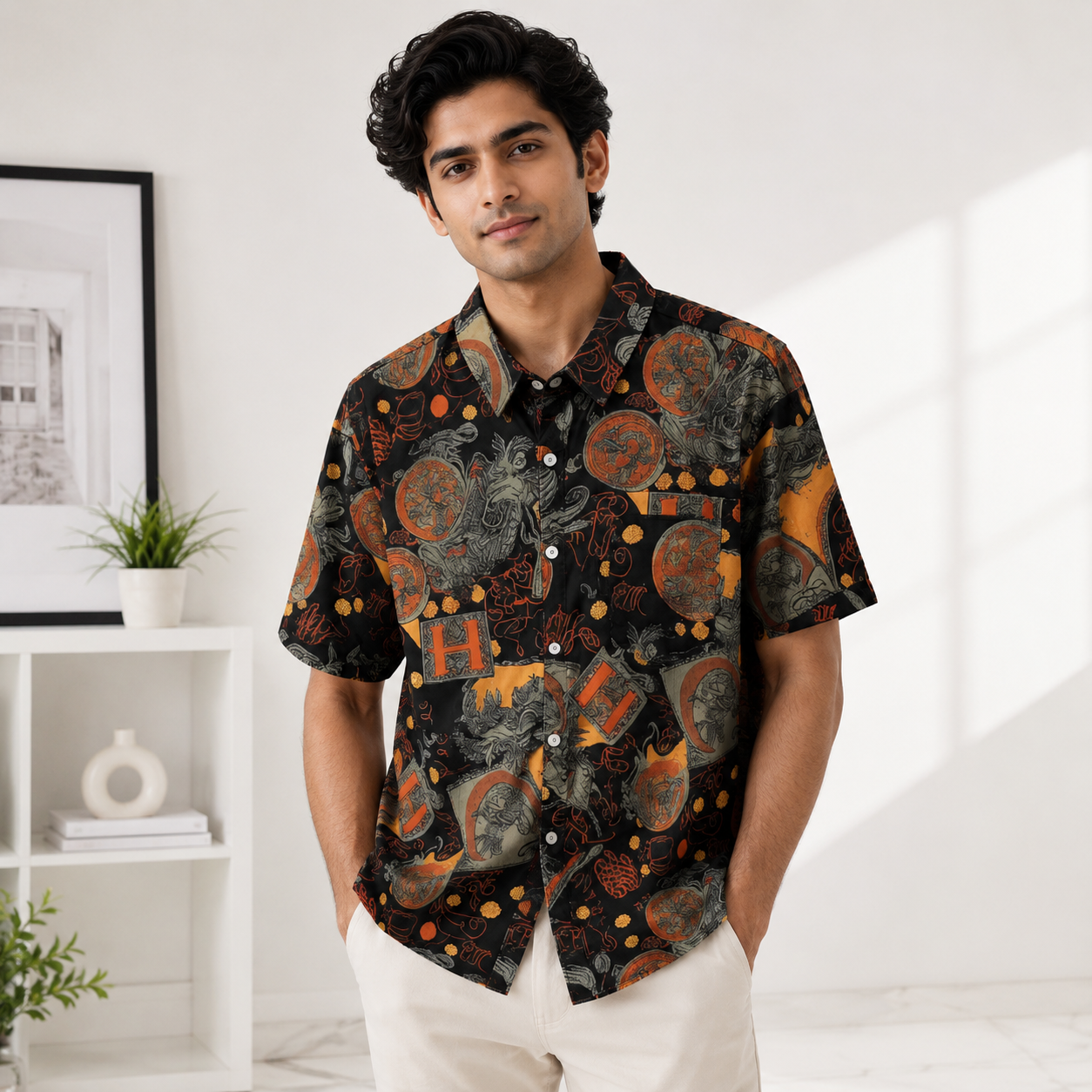 Goamen Imperial Dragon Heritage Printed Half Sleeve Shirt