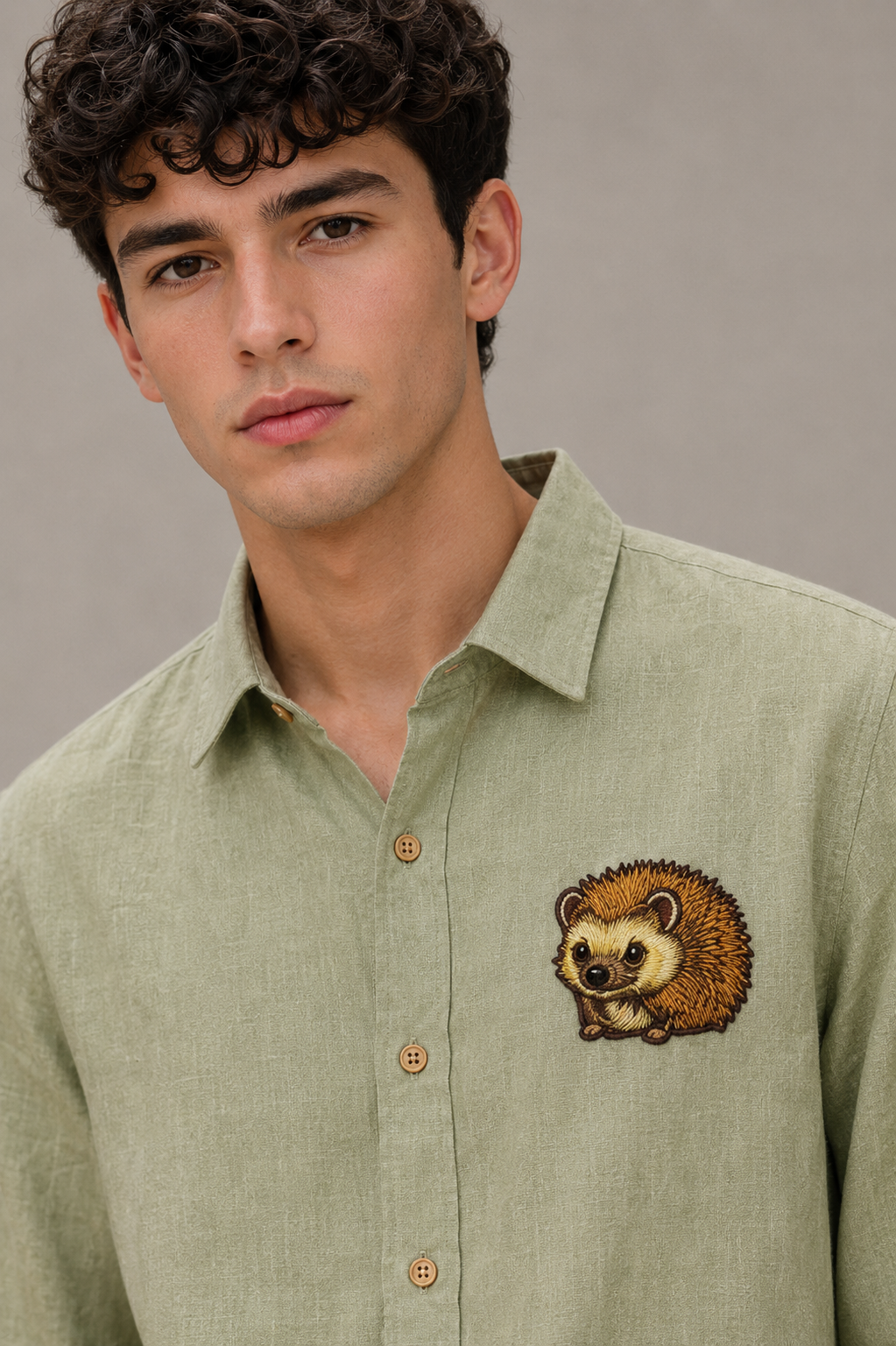 Woodland Charm Embroidered Shirt – Sage Green