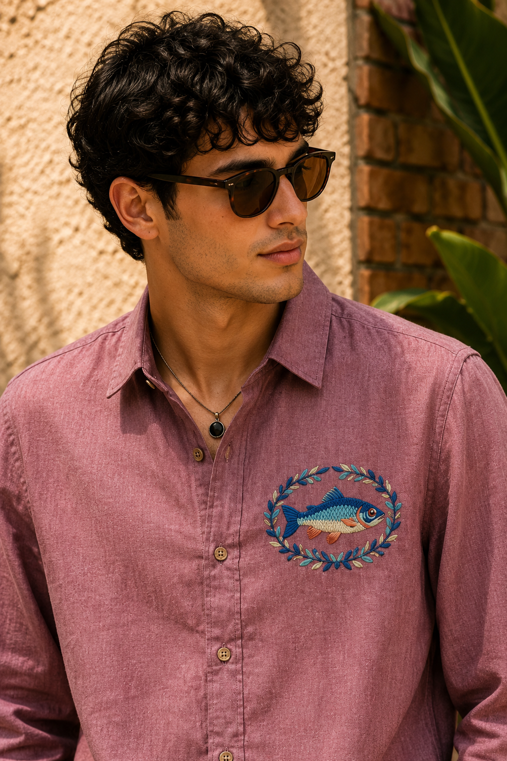 Ocean Crest Embroidered Shirt – Dusty Rose